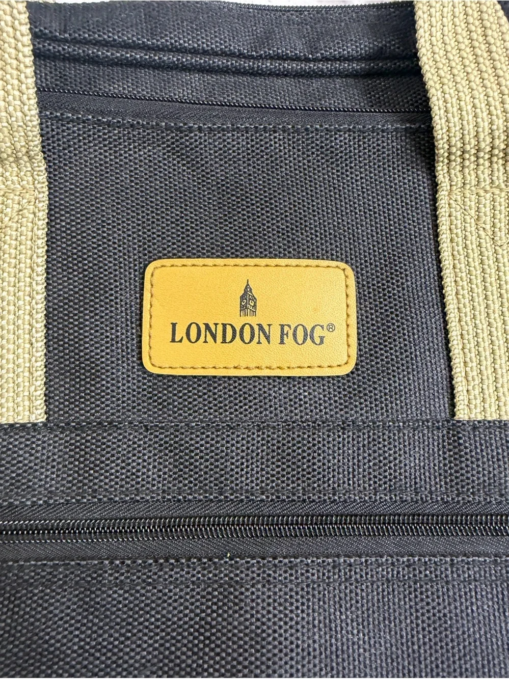 NWOT London Fog Black Laptop Briefcase with Tan Accents & Shoulder Strap.